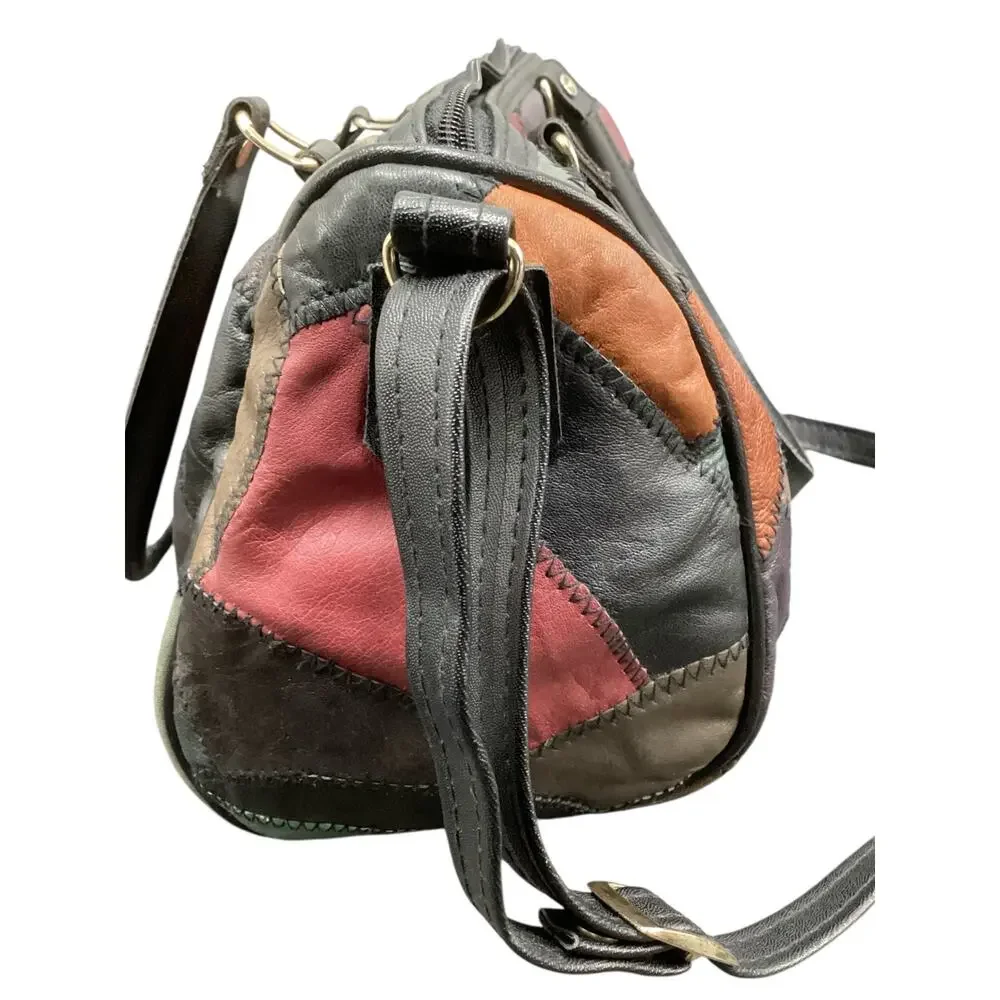 Vintage Purse Women’s 1Size 1980’ Patchwork Leather Satchel With Crossbody Strap
